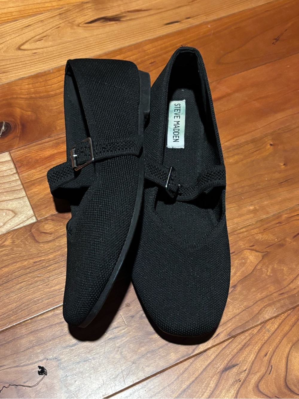 Steve Madden Black Knit Mary Jane Flats with Buckle - Picture 4 of 8